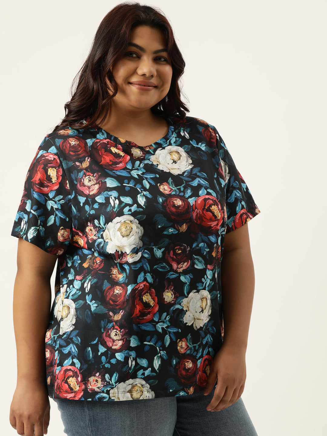 Painted Floral Printed T-Shirt